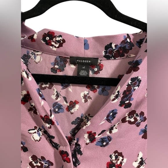 Halogen Purple Floral Button Down Casual Blouse Size XL - Picture 2 of 3